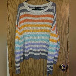 Orange and Blue Crew Neck Striped Sweater